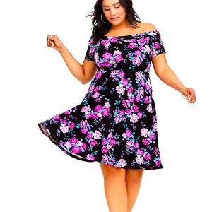 Torrid floral off the shoulder skater dress